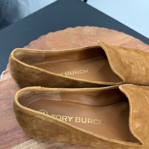 TORY BURCH Ruby Smoking Slippers cognac tan suede sz 8 flats - Picture 7 of 8